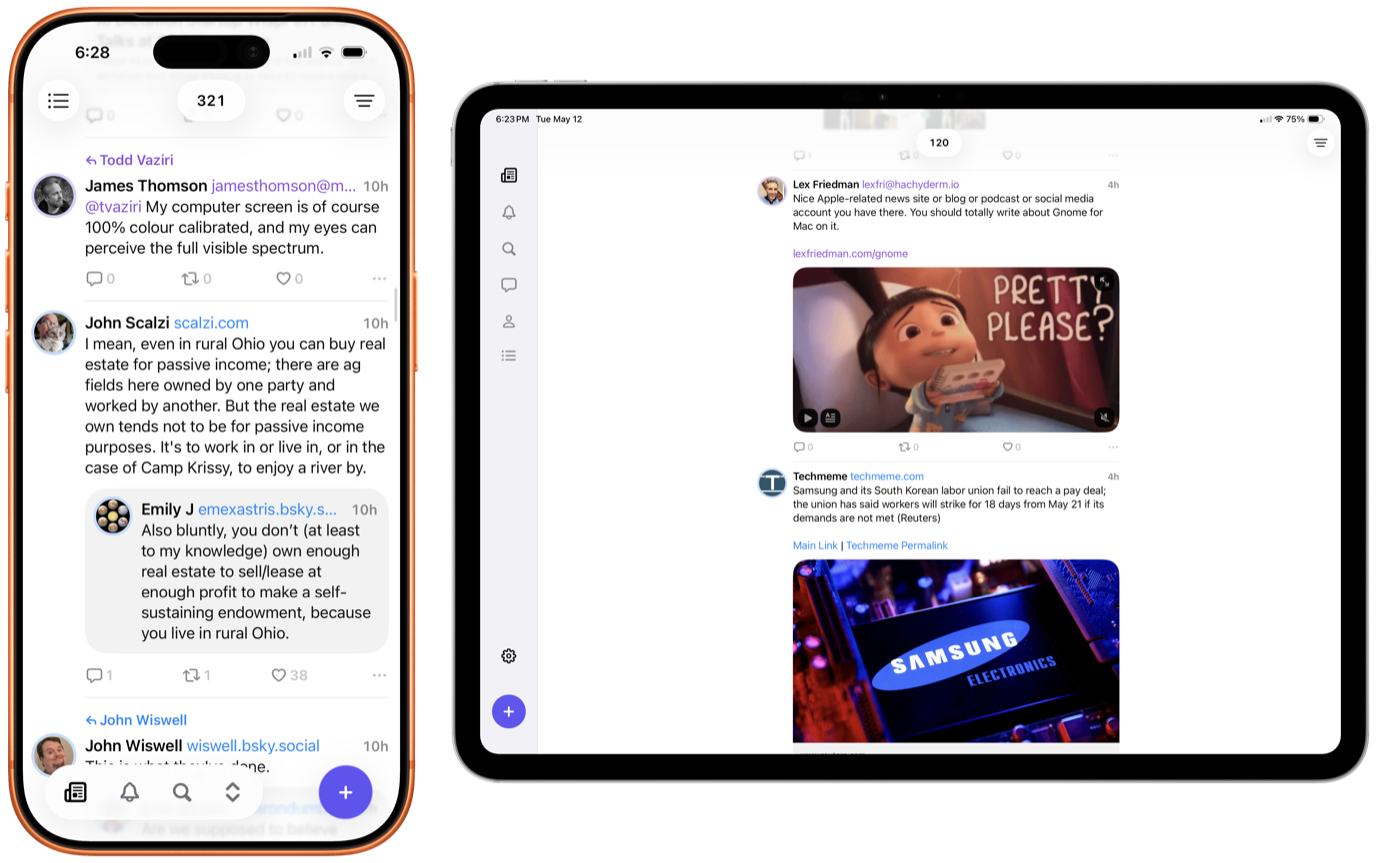 Indigo unifies the Mastodon and Bluesky timelines